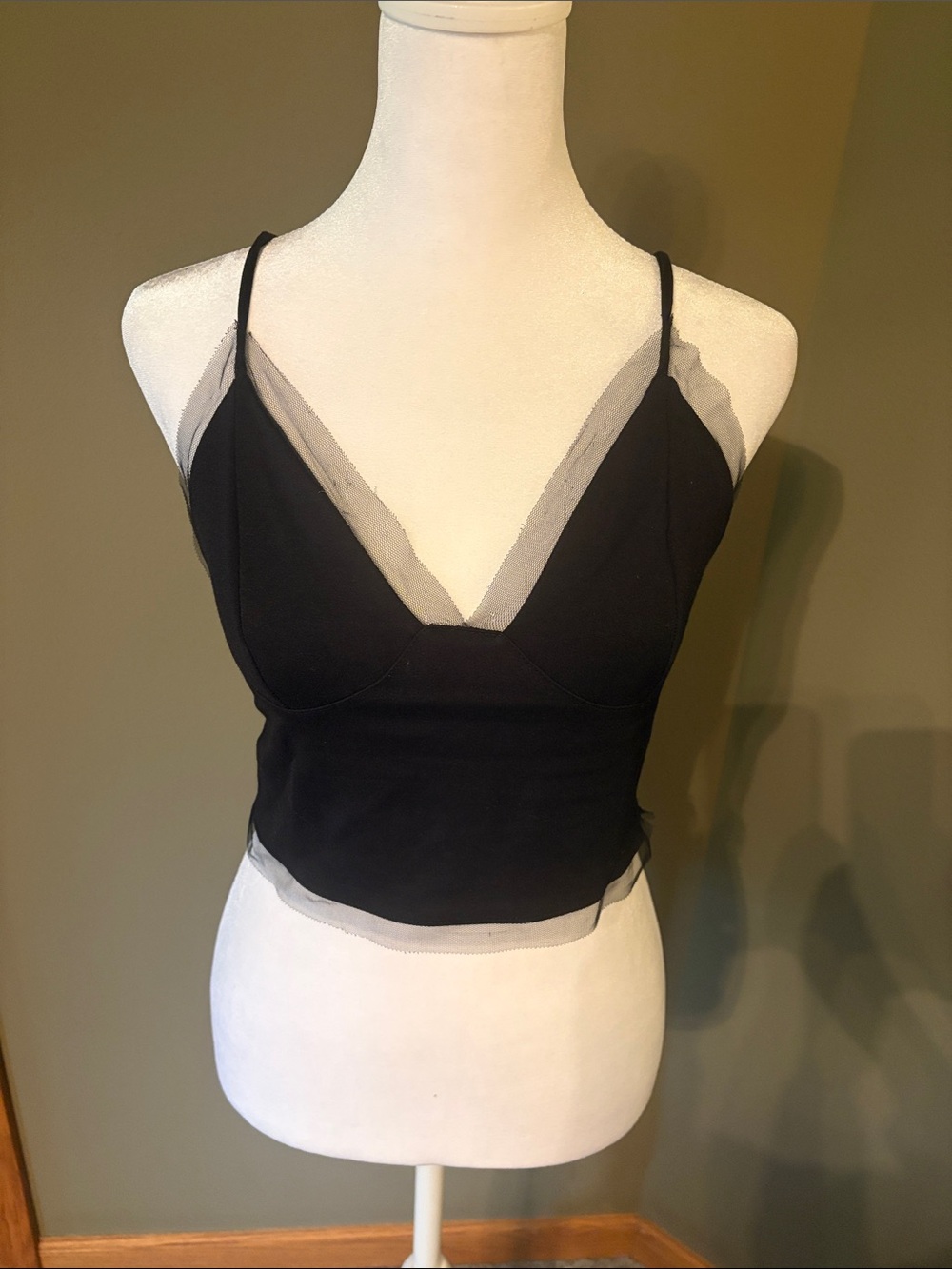 silence + noise Black Mesh Trim Crop Top